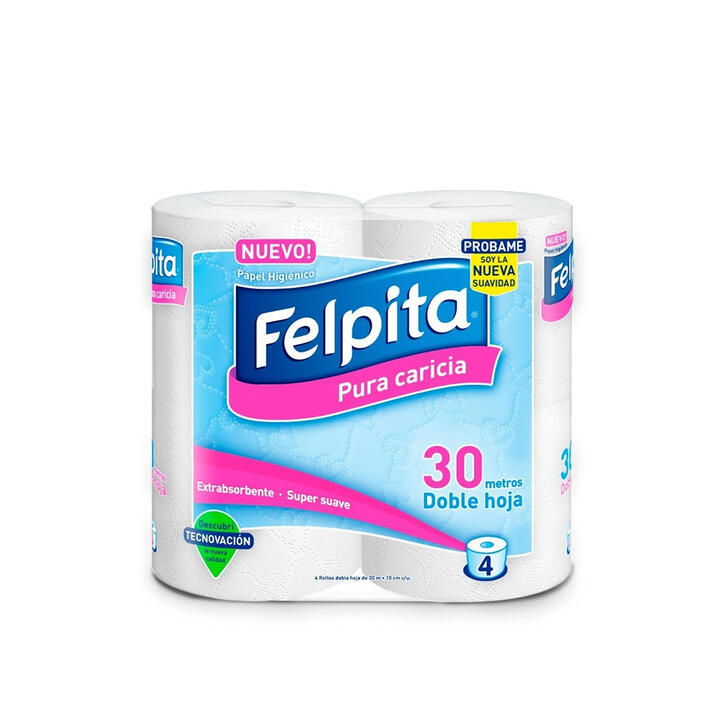 HIGIENICO FELPITA HOJA DOBLE X 4 ROLLOS - 30 M - EXTRA BLANCO