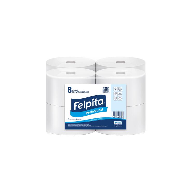 HIGIENICO JUMBO FELPITA SIMPLE HOJA X 8 ROLLOS - 300 M - EXTRA BLANCO