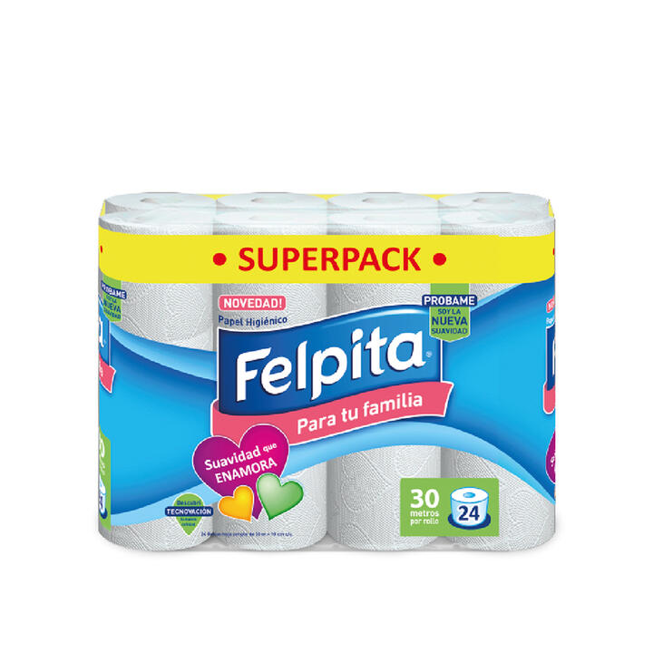 HIGIENICO FELPITA HOJA SIMPLE X 24 ROLLOS - 30 M - EXTRA BLANCO