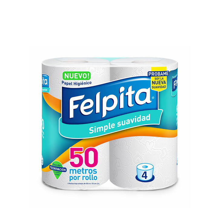 HIGIENICO FELPITA HOJA SIMPLE X 4 ROLLOS - 50 M - EXTRA BLANCO