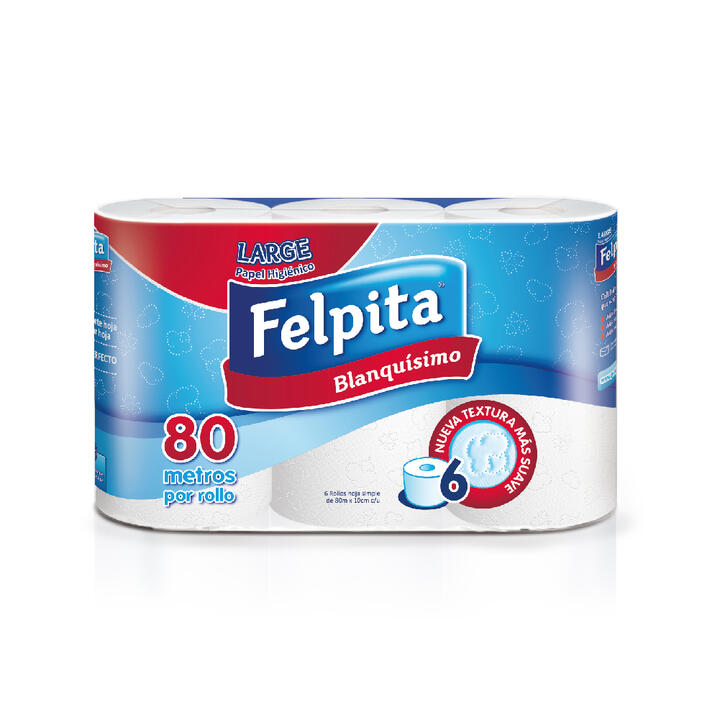 HIGIENICO FELPITA HOJA SIMPLE X 6 ROLLOS - 80 M - EXTRA BLANCO