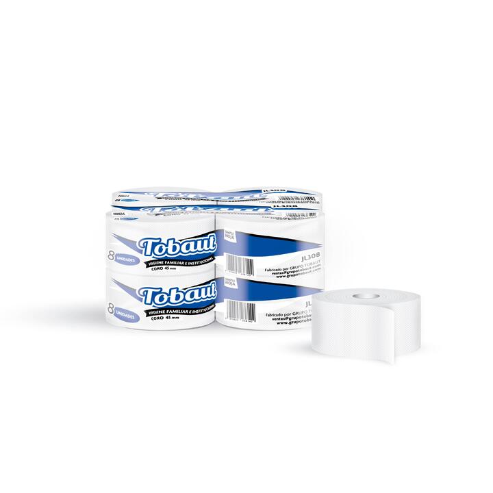 PAPEL HIGIENICO TOBAUT JUMBO HOJA SIMPLE X 8 ROLLOS - BUJE CHICO - EXTRA BLANCO