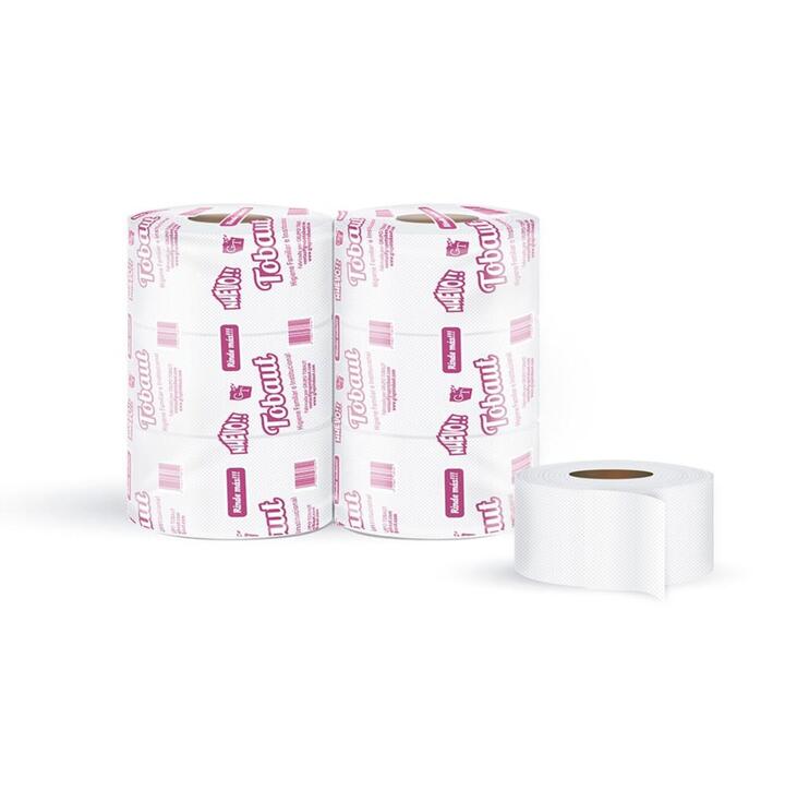 PAPEL HIGIENICO TOBAUT JUMBO LARGOMETRAJE HOJA SIMPLE X 6 ROLLOS - BUJE ANCHO - EXTRA BLANCO