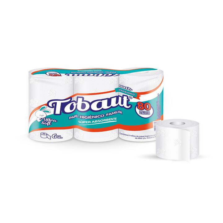 PAPEL HIGIENICO TOBAUT SIMPLE HOJA X 6 ROLLOS - 80 METROS - EXTRA BLANCO