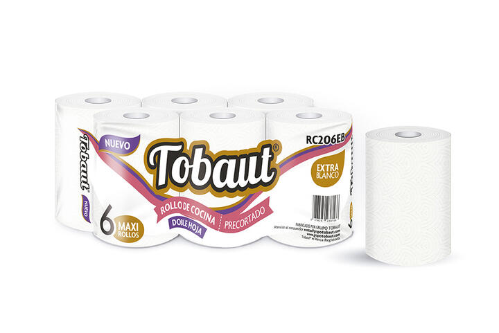 MAXI ROLLO DE COCINA TOBAUT X 6 U. - 200 PAÑOS - EXTRA BLANCO