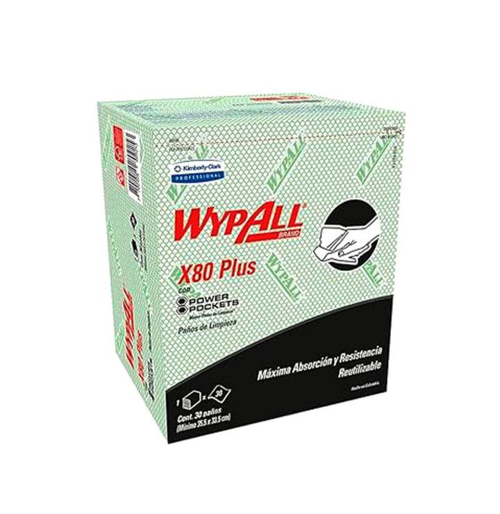 PAÑOS DE LIMPIEZA PRE DOBLADOS WYPALL X80 PLUS - 30 PAÑOS - VERDE