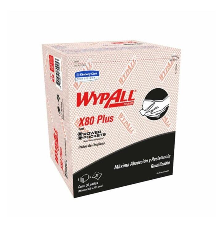 PAÑOS DE LIMPIEZA PRE DOBLADOS WYPALL X80 PLUS - 30 PAÑOS - ROJO